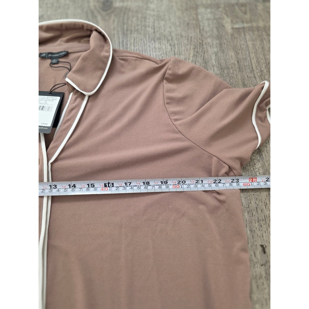 Adrianna Papell Knit Top Women XL Cocoa NEW Tipped Y-Placket Button Down - Picture 3 of 6